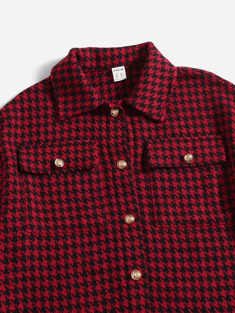 SHEIN Niñas Abrigo de pata de gallo con bolsillo con solapa tweed - Multicolor - Añade 4