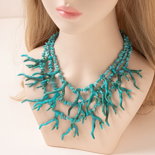 

Resin Beaded Layered Necklace, Blue