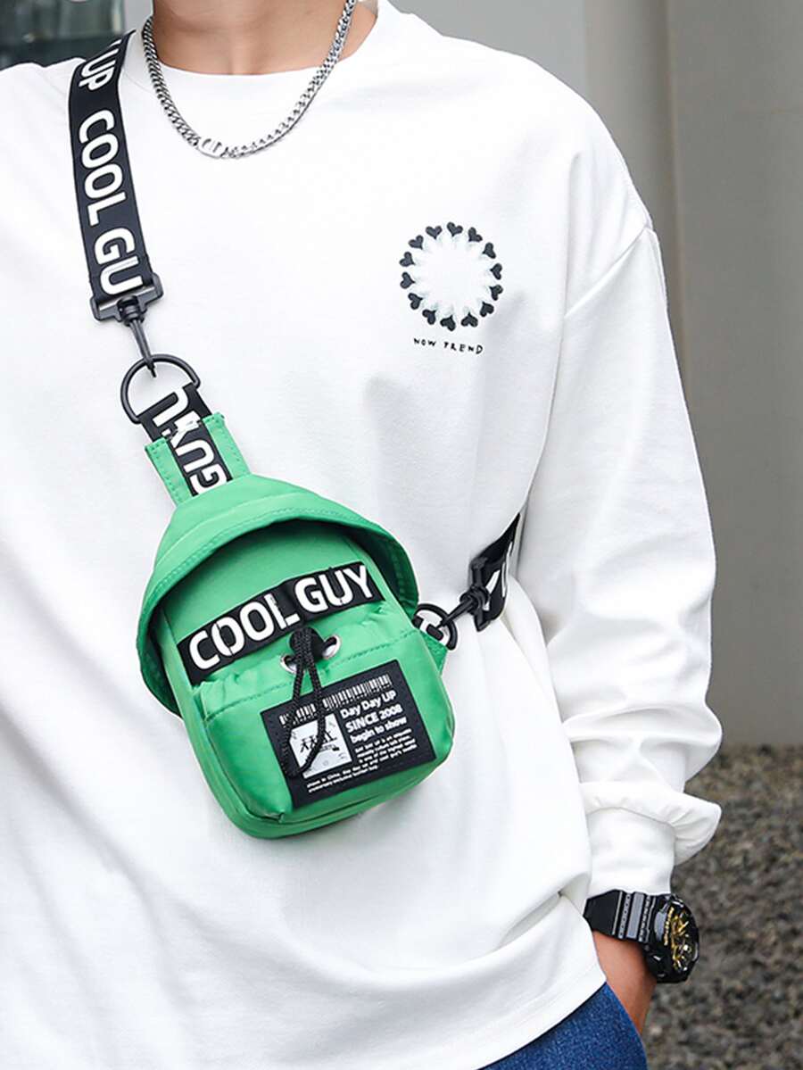 男士字母圖案單肩包 - 綠色 - 查看 1