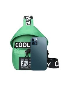 男士字母圖案單肩包 - 綠色 - 查看 4