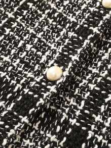 少女格紋荷葉邊修飾粗花呢外套和裙子 - 黑與白 - 查看 3