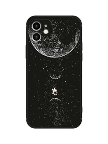 Astronaut Reist Um Die Erde, Schwarze Tpu-handyhülle + Schwarz-weiße Handschlaufe