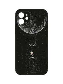 Astronaut Reist Um Die Erde, Schwarze Tpu-handyhülle + Schwarz-weiße Handschlaufe