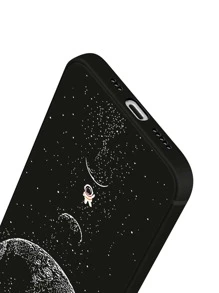 Astronaut Reist Um Die Erde, Schwarze Tpu-handyhülle + Schwarz-weiße Handschlaufe