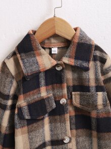 Young Girl Flap Detail Plaid Overcoat