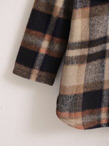 Young Girl Flap Detail Plaid Overcoat