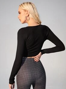 SHEIN Top corto con abertura - Negro - Ver 2