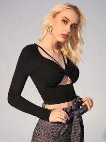 SHEIN Top corto con abertura - Negro - Ver 3