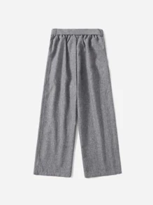 SHEIN Girls Single Breasted Belted Wide Leg Trousers - Grey - View 2