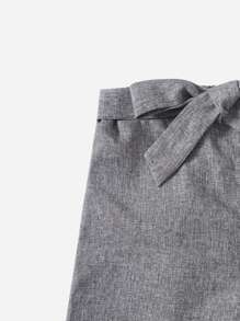 SHEIN Girls Single Breasted Belted Wide Leg Trousers - Grey - View 4