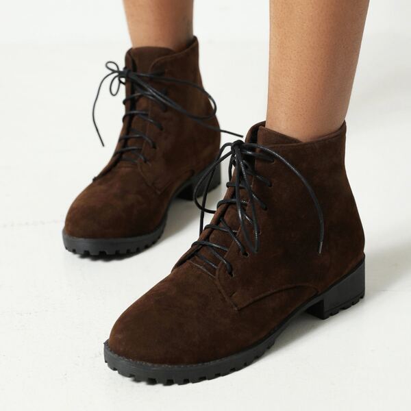 

Suede Minimalist Combat Boots, Coffee brown