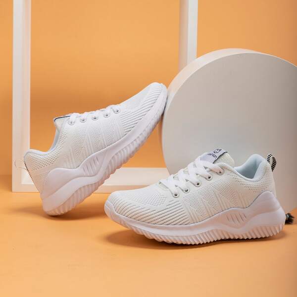 

Knit Detail Lace-up Front Running Shoes, White