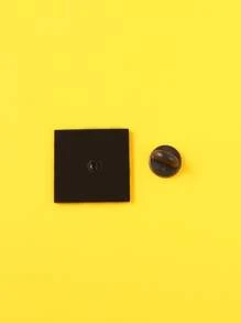 Letter Graphic Brooch - Black and White - View 3