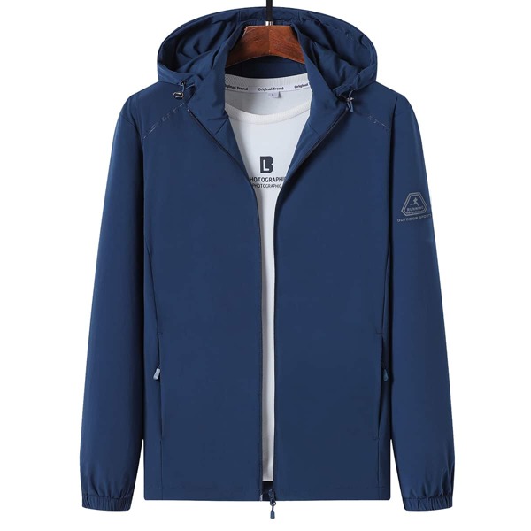 

Men Letter Graphic Zip Up Jacket, Navy blue