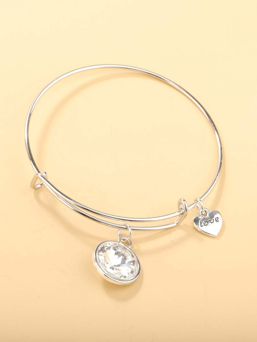 愛心掛飾手鐲 - 銀色 - 查看 1