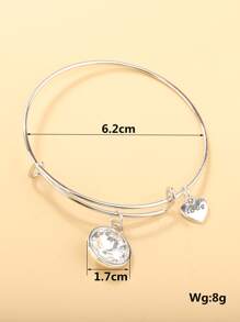 愛心掛飾手鐲 - 銀色 - 查看 2