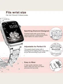 Rhinestone Decor Watchband Tương thích với Apple Watch - Bạc - Xem 6