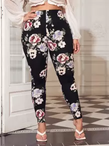 SHEIN Clasi Plus Floral Print Leggings - Multicolor - View 1