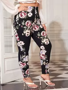 SHEIN Clasi Plus Floral Print Leggings - Multicolor - View 5