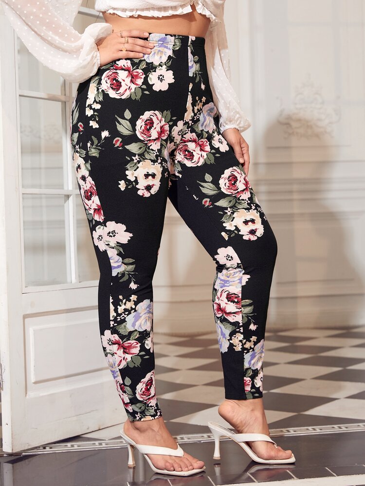 SHEIN Clasi Plus Floral Print Leggings - Multicolor - View 5