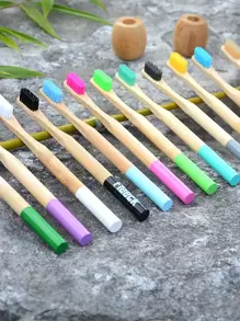1pc Random Color Toothbrush, Boho Two Tone Random Disposable Toothbrush For Household - Multicolor - View 2