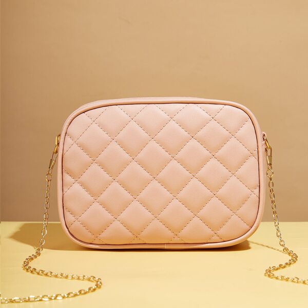 

Minimalist Chain Quilted Square Bag, Pink