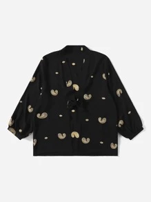 SHEIN LUNE Plus Paisley Embroidery Bow Front Top