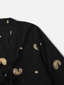 SHEIN LUNE Plus Paisley Embroidery Bow Front Top