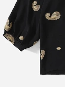 SHEIN LUNE Plus Paisley Embroidery Bow Front Top