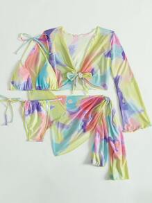 4包漸層三角丁字褲比基尼和沙灘套裝，適用於夏季海灘 - 彩色 - 查看 3