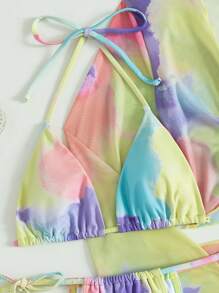4包漸層三角丁字褲比基尼和沙灘套裝，適用於夏季海灘 - 彩色 - 查看 4