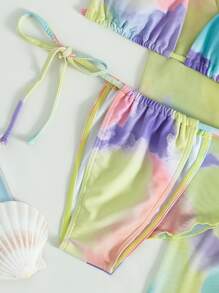 4包漸層三角丁字褲比基尼和沙灘套裝，適用於夏季海灘 - 彩色 - 查看 5