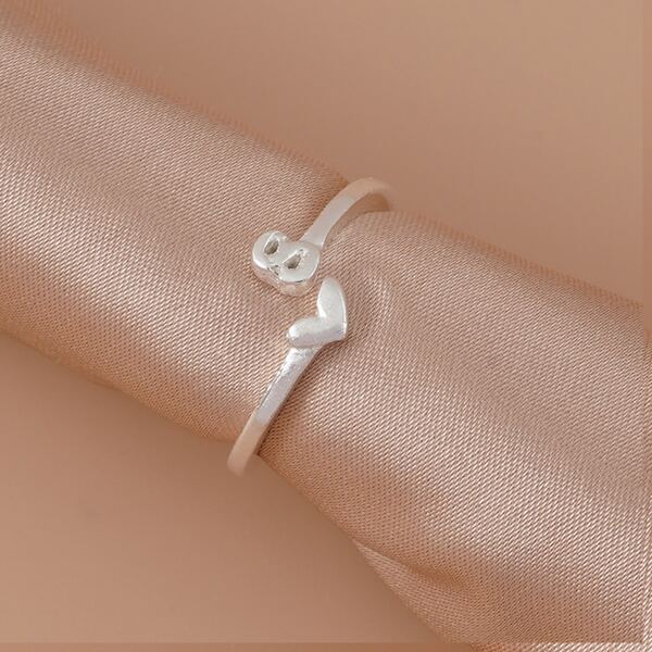 

Heart Decor Cuff Ring, Silver