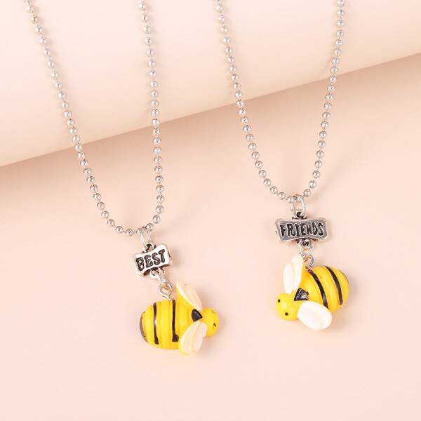 

2pcs Bee Charm Necklace, Multicolor