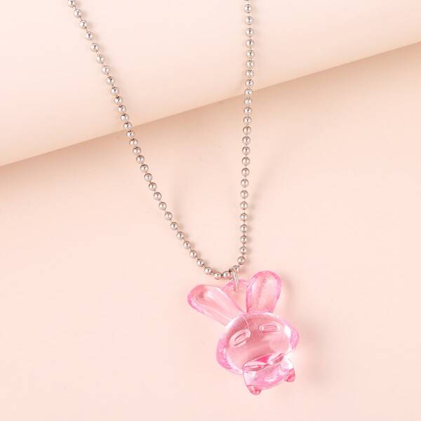 

Cartoon Rabbit Charm Necklace, Pink