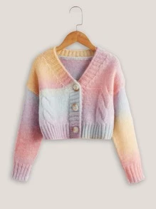 Girls Ombre Drop Shoulder Cable Knit Cardigan - Multicolor - View 1