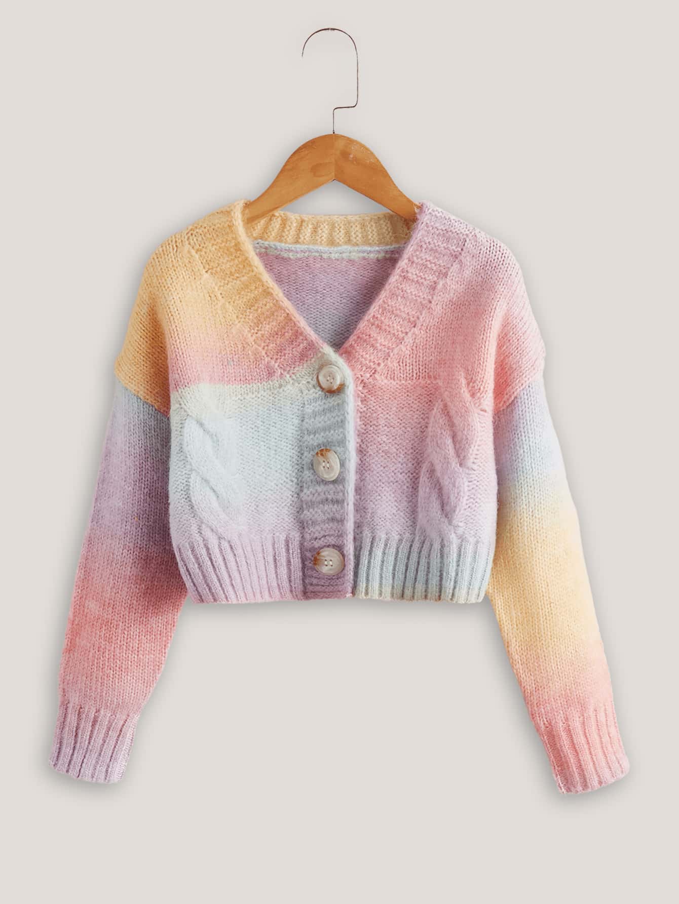 Girls Ombre Drop Shoulder Cable Knit Cardigan - Multicolor - View 1
