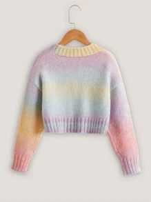 Girls Ombre Drop Shoulder Cable Knit Cardigan - Multicolor - View 2