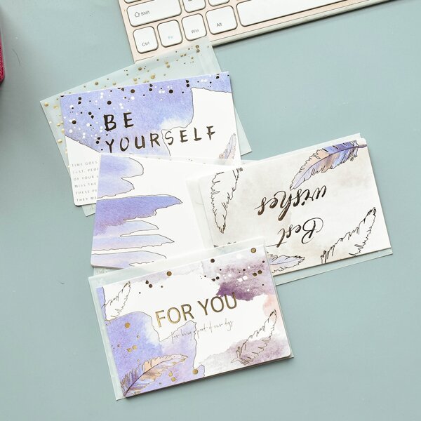 

4pcs Slogan Graphic Greeting Card, Multicolor