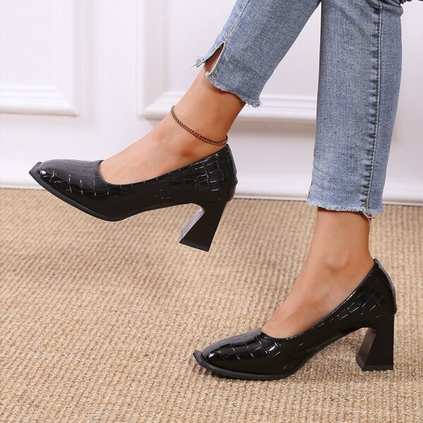 

Croc Embossed Chunky Court Pumps, Black