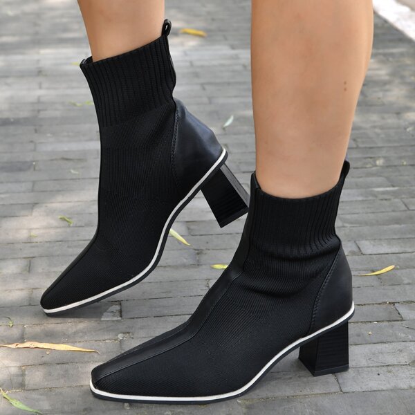 

Minimalist Chunky Slip On Sock Boots, Black