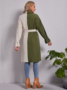 EMERY ROSE 雙色落肩袖搭扣腰帶風衣外套 - 彩色 - 查看 2