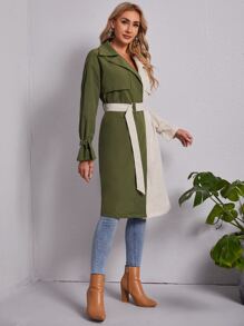 EMERY ROSE 雙色落肩袖搭扣腰帶風衣外套 - 彩色 - 查看 3