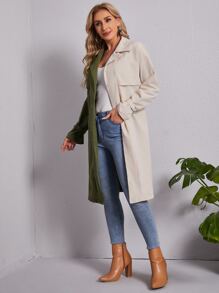 EMERY ROSE 雙色落肩袖搭扣腰帶風衣外套 - 彩色 - 查看 4