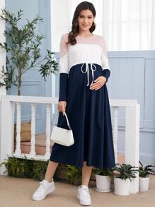 SHEIN Maternity Drawstring Waist Colourblock Dress - Multicolor - View 3