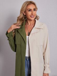 EMERY ROSE 雙色落肩袖搭扣腰帶風衣外套 - 彩色 - 查看 5