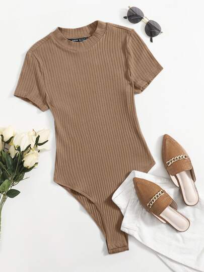 SHEIN EZwear Plus Rib-knit Solid Bodysuit