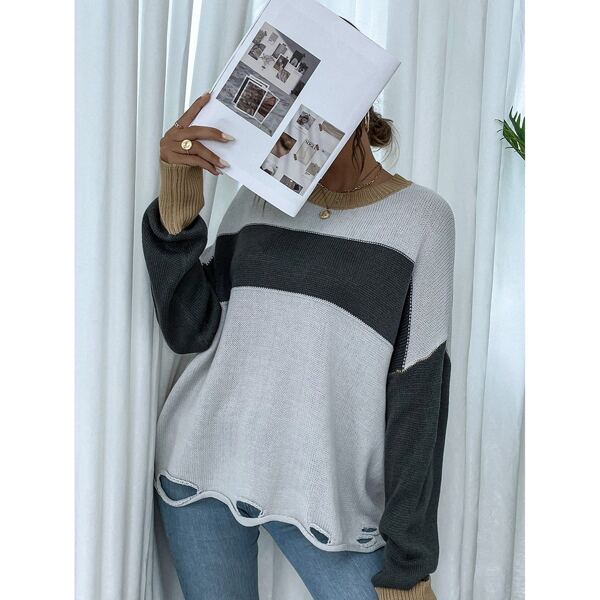 

Colorblock Distressed Hem Sweater, Multicolor