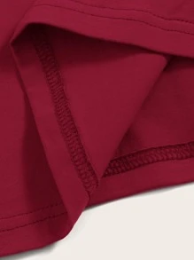 SHEIN EZwear Áo thun Nghề thêu Hoa Giải trí - Màu Đỏ Sâu - Xem 4