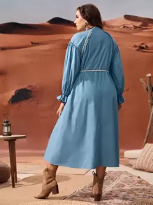 Mulvari Kleid mit Gürtel, Rüschenbesatz, Volant Ärmeln